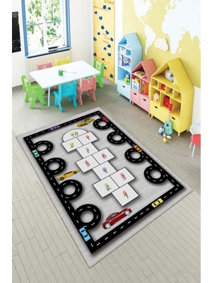 Pelangi Ekonomik Desenli Renkli Dijital Baskı Yıkanabilir Kaymaz Taban Modern Çocuk Halısı.(Süngersiz)