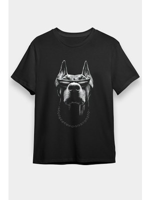 Darkhane Siyah Giyen Dobermanlar Siyah Unisex Tişört T-Shirt