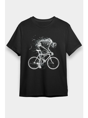 Darkhane Bisikletçi Kedi Siyah Unisex Tişört T-Shirt