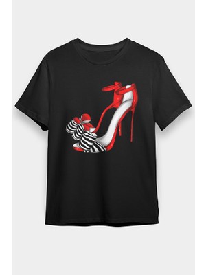 Darkhane Kırmızı Bantlı Ayakkabı Tarzı Fashion Siyah Unisex Tişört T-Shirt