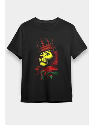 Darkhane Kral Taçlı Aslan Siyah Unisex Tişört T-Shirt