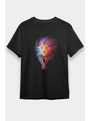 Darkhane Renkli Yeleli Aslan Siyah Unisex Tişört T-Shirt