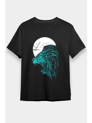 Darkhane Aslan ve Dolunay Siyah Unisex Tişört T-Shirt