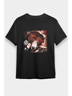 Darkhane Ayı Sevgisi Siyah Unisex Tişört T-Shirt