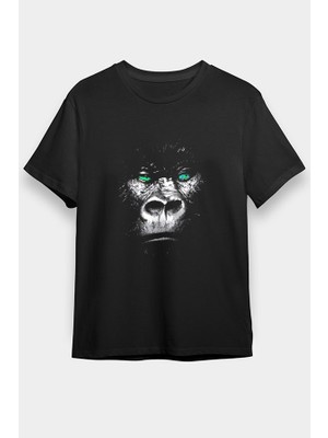 Darkhane Yeşil Gözlü Goril Siyah Unisex Tişört T-Shirt