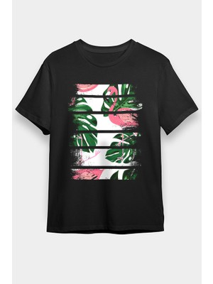 Darkhane Pembe Flamingo Siyah Unisex Tişört T-Shirt