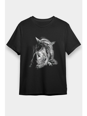 Darkhane Elmas Gergedan Siyah Unisex Tişört T-Shirt