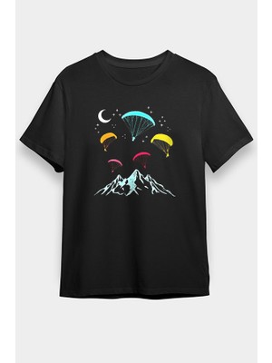 Darkhane Yamaç Paraşütü - Paragliding Siyah Unisex Tişört T-Shirt