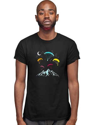 Darkhane Yamaç Paraşütü - Paragliding Siyah Unisex Tişört T-Shirt