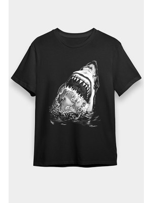 Darkhane Köpek Balığı Siyah Unisex Tişört T-Shirt
