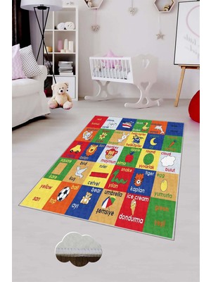 Pelangi Desenli Renkli Dijital Baskılı Yıkanabilir Kaymaz Taban Modern Mutfak Halısı (Süngersiz)