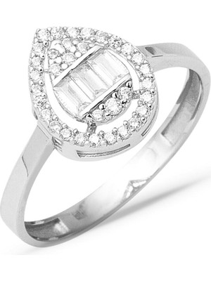 Bilezikci Beyaz Altın Damla Baget Yüzük