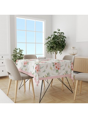 Açık Pembe Çiçek Desenli Süet Dertsiz Masa Örtüsü