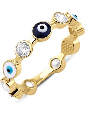 Fiyonk Kuyumculuk 14 Ayar Altın Nazarlık Ve Taş Dizisi Yüzük