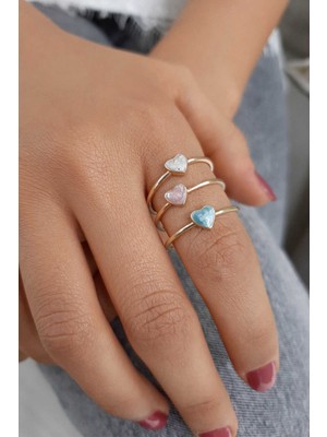 Fiyonk Kuyumculuk 14 Ayar Altın Kalpli Renkli Yüzük