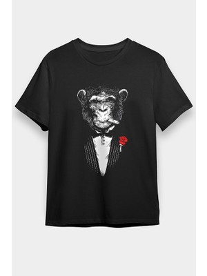 Darkhane Mafya Babası Caesar Maymun Siyah Unisex Tişört T-Shirt