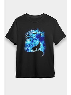 Darkhane Uluyan Kurt Siyah Unisex Tişört T-Shirt