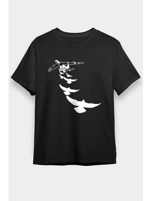 Darkhane Uçaktan Atlayan Kuşlar Siyah Unisex Tişört T-Shirt