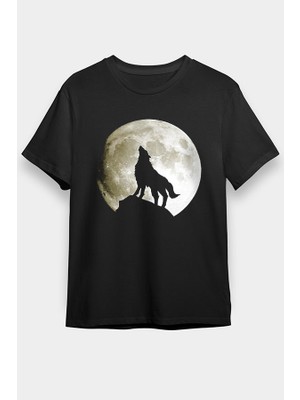 Darkhane Uluyan Kurt Siyah Unisex Tişört T-Shirt