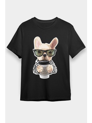 Darkhane Kahve Tiryakisi Bulldog Siyah Unisex Tişört T-Shirt