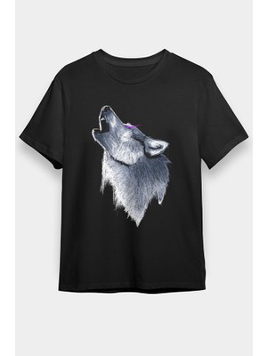 Darkhane Uluyan Sibirya Kurdu Husky Haski Siyah Unisex Tişört T-Shirt