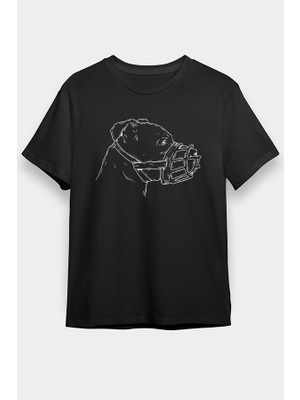Darkhane Koruma Ağızlıklı Pitbull Siyah Unisex Tişört T-Shirt