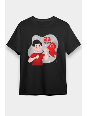 Darkhane 23 Nisan Ulusal Egemenlik ve Çocuk Bayramı Siyah Unisex Tişört T-Shirt