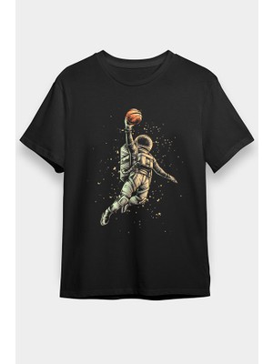 Darkhane Basketçi Astronot Siyah Unisex Tişört T-Shirt
