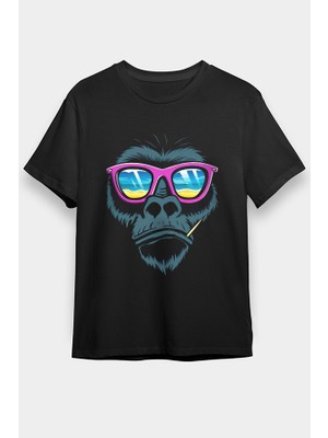 Darkhane Gözlüklü Goril Siyah Unisex Tişört T-Shirt