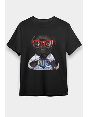 Darkhane Süper Kahraman Süper Pug Siyah Unisex Tişört T-Shirt