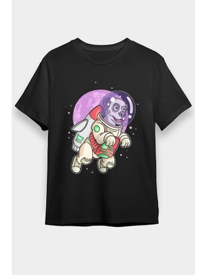 Darkhane Astronot Köpek Siyah Unisex Tişört T-Shirt