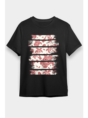 Darkhane Deniz Kaplumbağası Karetta ve Palmiye Siyah Unisex Tişört T-Shirt