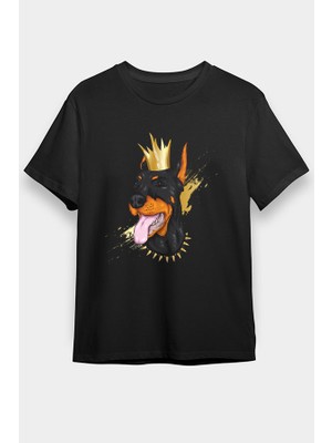Darkhane Kral Köpek Doberman Siyah Unisex Tişört T-Shirt