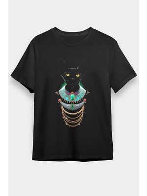 Darkhane Firavun Sfenks Kedi Siyah Unisex Tişört T-Shirt