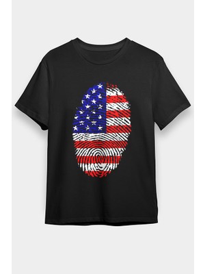 Darkhane Abd Usa Amerika Parmak Izi Siyah Unisex Tişört T-Shirt