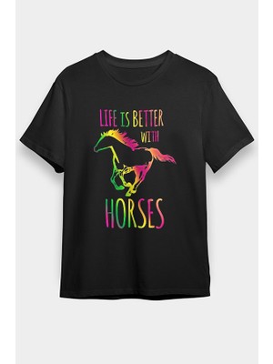 Darkhane At Biniciliği Siyah Unisex Tişört T-Shirt