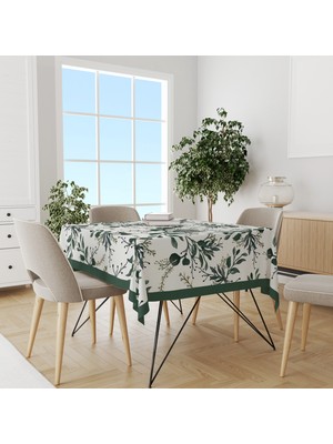Koyu Yeşil Çiçekler Desenli Süet Dertsiz Masa Örtüsü