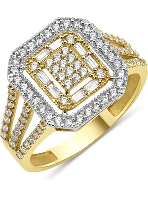 Fiyonk Kuyumculuk 14 Ayar Altın Baget Kare Sıralı Yüzük