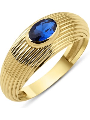 Fiyonk Kuyumculuk 14 Ayar Altın Safir Detaylı Yüzük