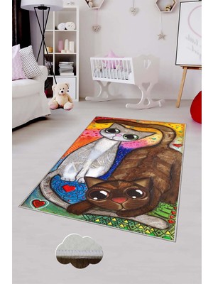 Pelangi Desenli Renkli Dijital Baskılı Yıkanabilir Kaymaz Taban Modern Mutfak Halısı (Süngersiz)