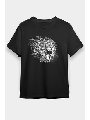 Darkhane Kükreyen Aslan Siyah Unisex Tişört T-Shirt