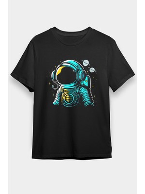 Darkhane Maskot Astronot Siyah Unisex Tişört T-Shirt