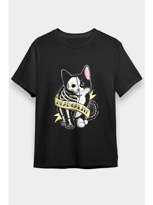 Darkhane Schrödinger'in Kedisi Canlı Ölü Siyah Unisex Tişört T-Shirt