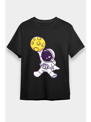 Darkhane Sevimli Basketbolcu Astronot Siyah Unisex Tişört T-Shirt