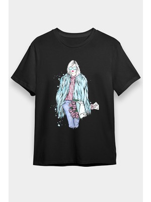 Darkhane Mavi Kürk Fashion Siyah Unisex Tişört T-Shirt