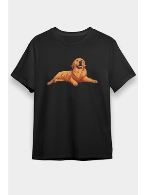 Darkhane Tatlı Köpek Golden Retriever Siyah Unisex Tişört T-Shirt