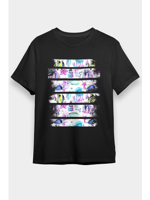 Darkhane Su Altı Deniz Canlıları Siyah Unisex Tişört T-Shirt