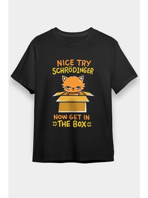 Darkhane Schrödinger'in Kedisi Kutuda Siyah Unisex Tişört T-Shirt