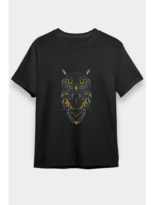 Darkhane Baykuş Siyah Unisex Tişört T-Shirt