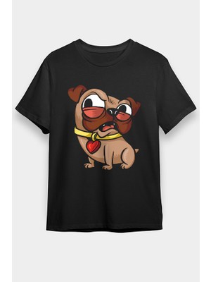 Darkhane Sinirli Şeker Pug Siyah Unisex Tişört T-Shirt